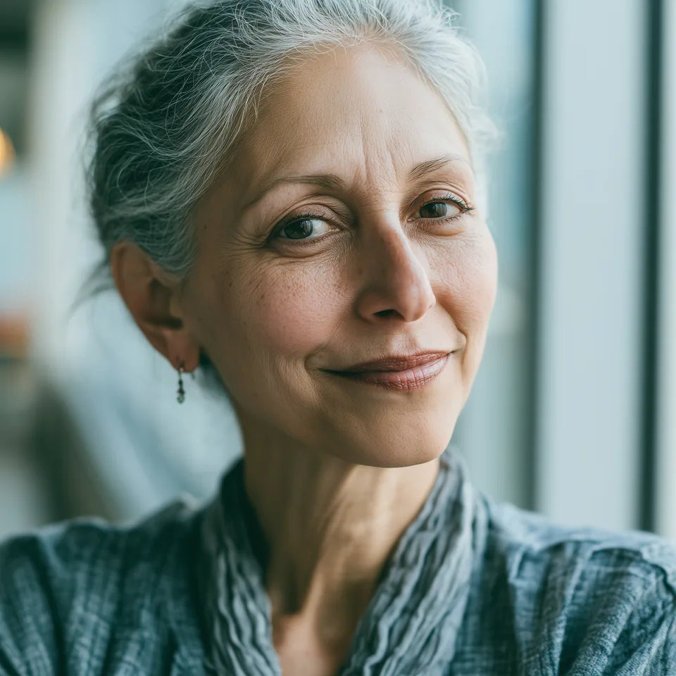 Portrait of a female executive smiling confidently.